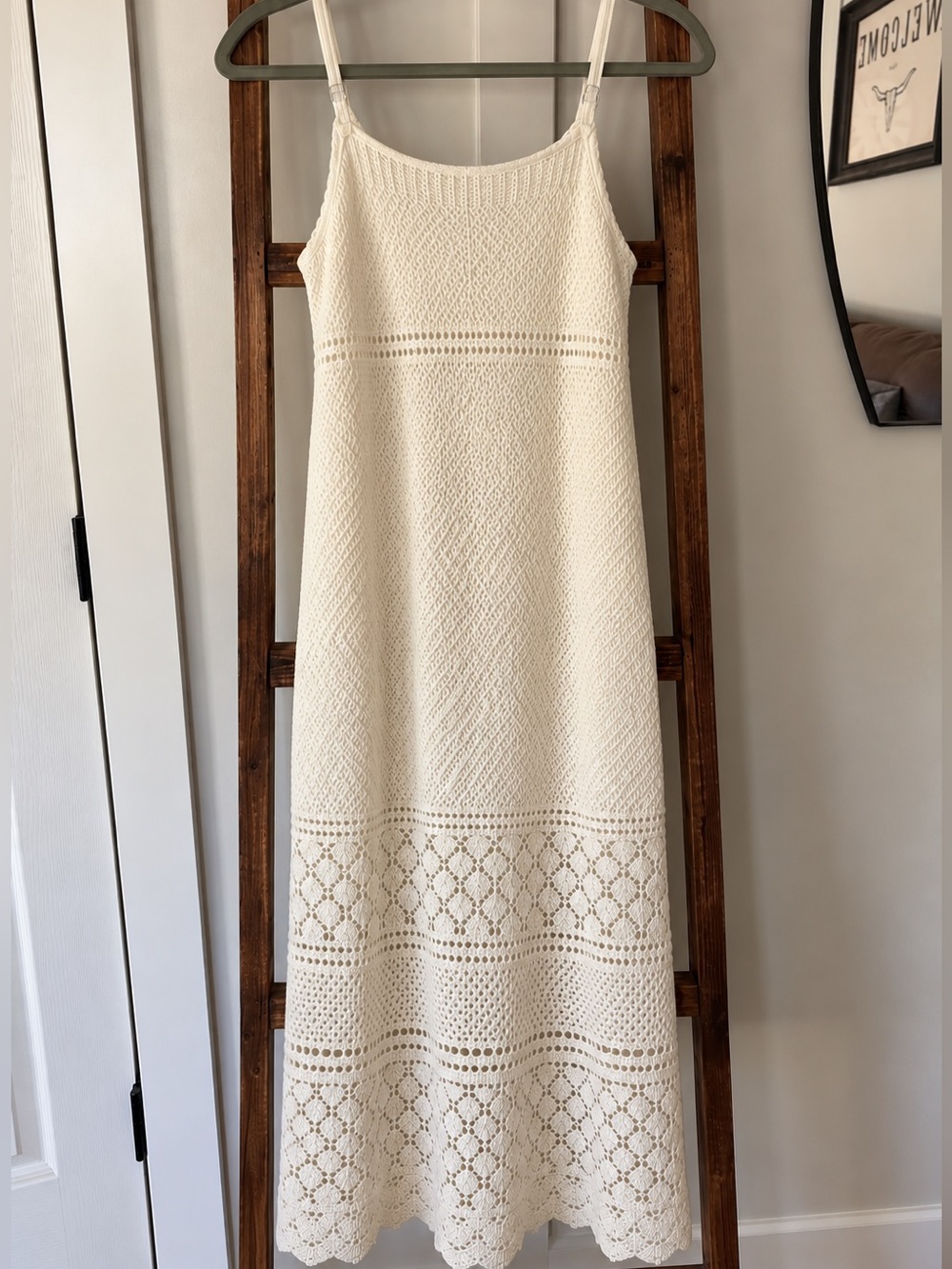 Cream Crochet Knit Maxi Dress Boho Cottagecore Size M